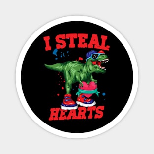 I Steal Hearts Trex Dino, Cute Valentines Days Kids Boys Design Magnet